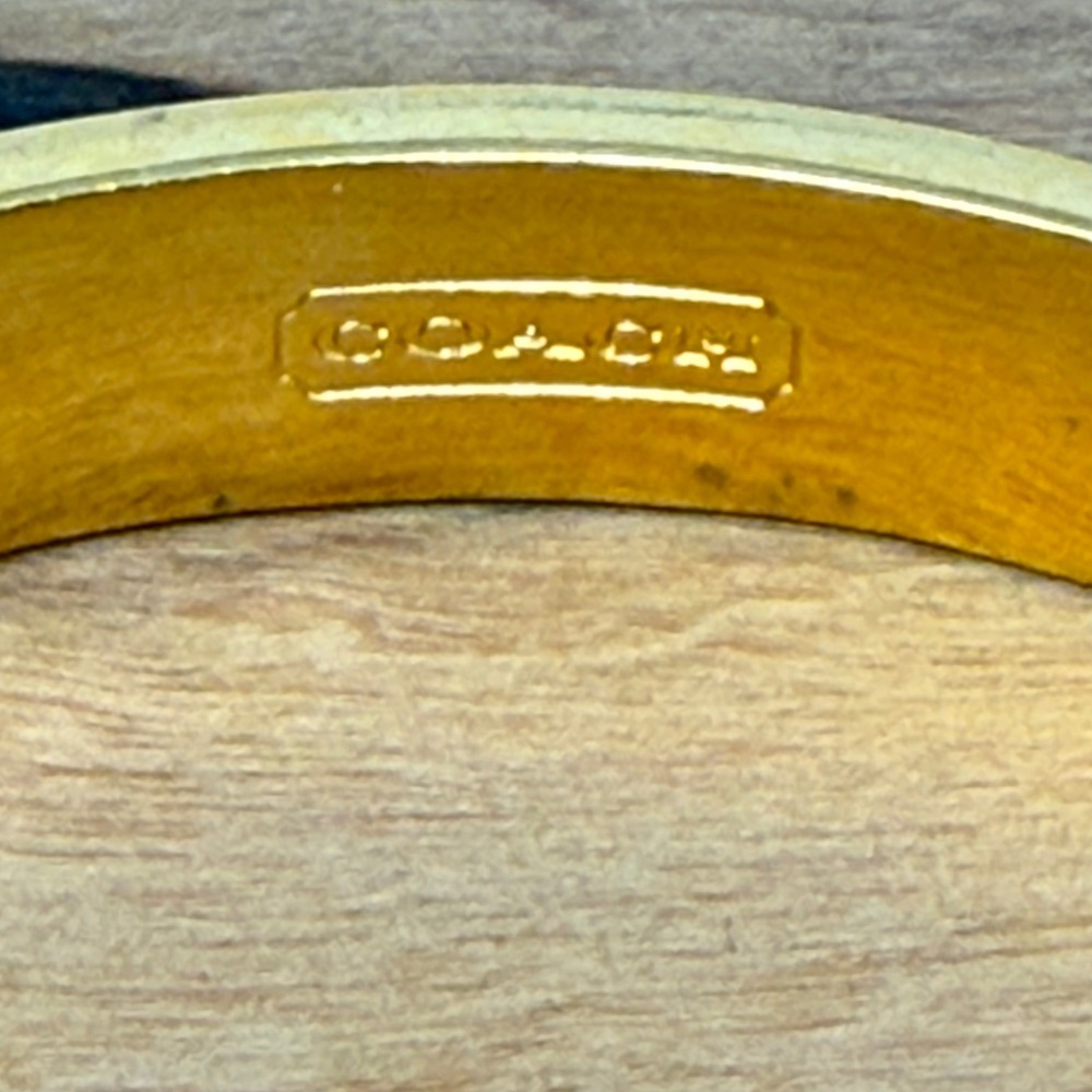 Coach Purple Enamel Gold Tone Hinge Bangle Bracelet Designer Classic Chic Luxury - Picture 6 of 9